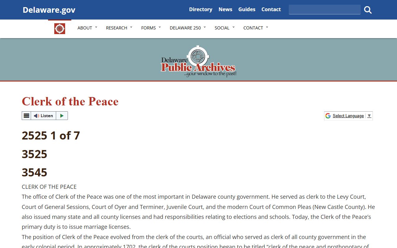 New Castle County Clerk of the Peace history and marriage records