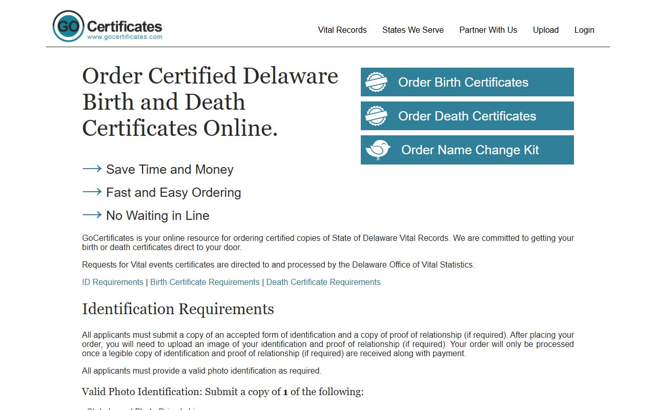 GoCertificates Delaware marriage records online ordering